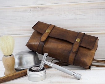 Borsa cosmetica in pelle, custodia da viaggio Dopp Kit, borsa da toilette da uomo in pelle Dopp Kit Bag, regalo Groomsmen, borsa in pelle vintage, regali di Natale