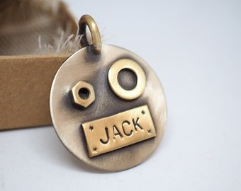 Dog id tag, Personalized dog name plate, Handmade pet id tag, Dog name, Dog Tag Custom, Handcrafted Tag, Retro pet Tag, Collar tag gift
