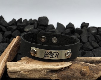 Leather Bracelet,  Handmade  Leather Cuff-Brown - Genuine Leather  Musician Gift, Slayer, Slayer Fans Gift, Slayer leather bracelet