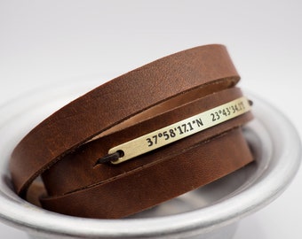 Custom Engraved Leather Bracelet, Personalized Customized Fathers Gift, Personalized Mens Bracelet, for Him, Mens Gift, Husband Gift