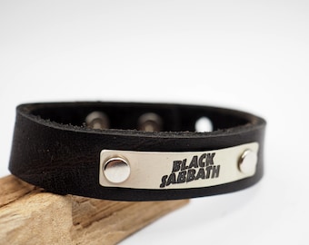 Handmade Leather Bracelet with Black Sabbath Logo – Rock Gift – Men's Jewelry – Gothic Style, Ozzy Osbourne -