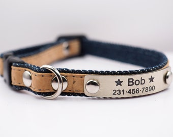 Collier de chat, collier de chat en liège, petit collier de chien, étiquette d'identification de chat, collier personnalisé, échappée de collier de chat, collier de chat végétalien, cadeau pour animaux de compagnie, chien jouet