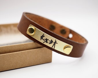 Leather Bracelet,  Handmade  Leather Cuff-Brown - Genuine Leather and Brass Plate, Musician Gifts, The Beatles , The Beatles Fans Gift