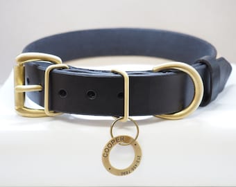Dog Collar Personalized, Leather Collar With Name, Dog Collar With ID Tag in Black Brown Tan, Gift For Dog, Pet Parent Gift, Custom Collar