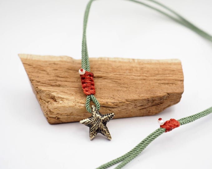Featured listing image: Unisex Κολιέ με Μοτίφ Αστέρι από Ορείχαλκο, Πλεκτό Λουράκι & Φυσικό Μαργαριτάρι
