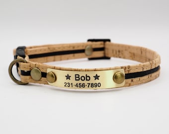 Cat Collar, Cork Cat Collar, Small Dog Collar, Cat Id Tag, Personalized collar, Cat Collar Breakaway, Vegan Cat Collar, Pet Gift, Toy Dog