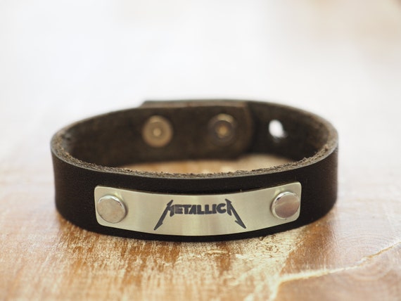 Leather Bracelet,  Handmade  Leather Cuff-Brown - Genuine Leather  Musician Gift, Metallica, Metallica Fans Gift, Metallica leather bracelet