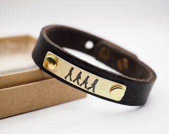 Leather Bracelet,  Handmade  Leather Cuff-Brown - Genuine Leather and Brass Plate, Musician Gifts, The Beatles , The Beatles Fans Gift