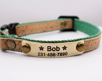 Cat Collar, Cork Cat Collar, Small Dog Collar, Cat Id Tag, Personalized collar, Cat Collar Breakaway, Vegan Cat Collar, Pet Gift, Toy Dog