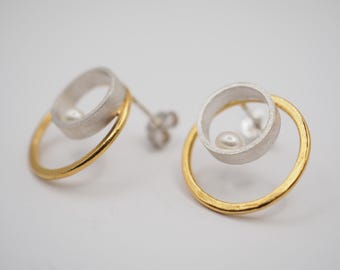 Sterling Silver Earrings, Handmade Earrings,, Gold Plated Earrins, Handmade Earrings, Gift for her, Gift fom Mom, Anniversary Gift, Pearl