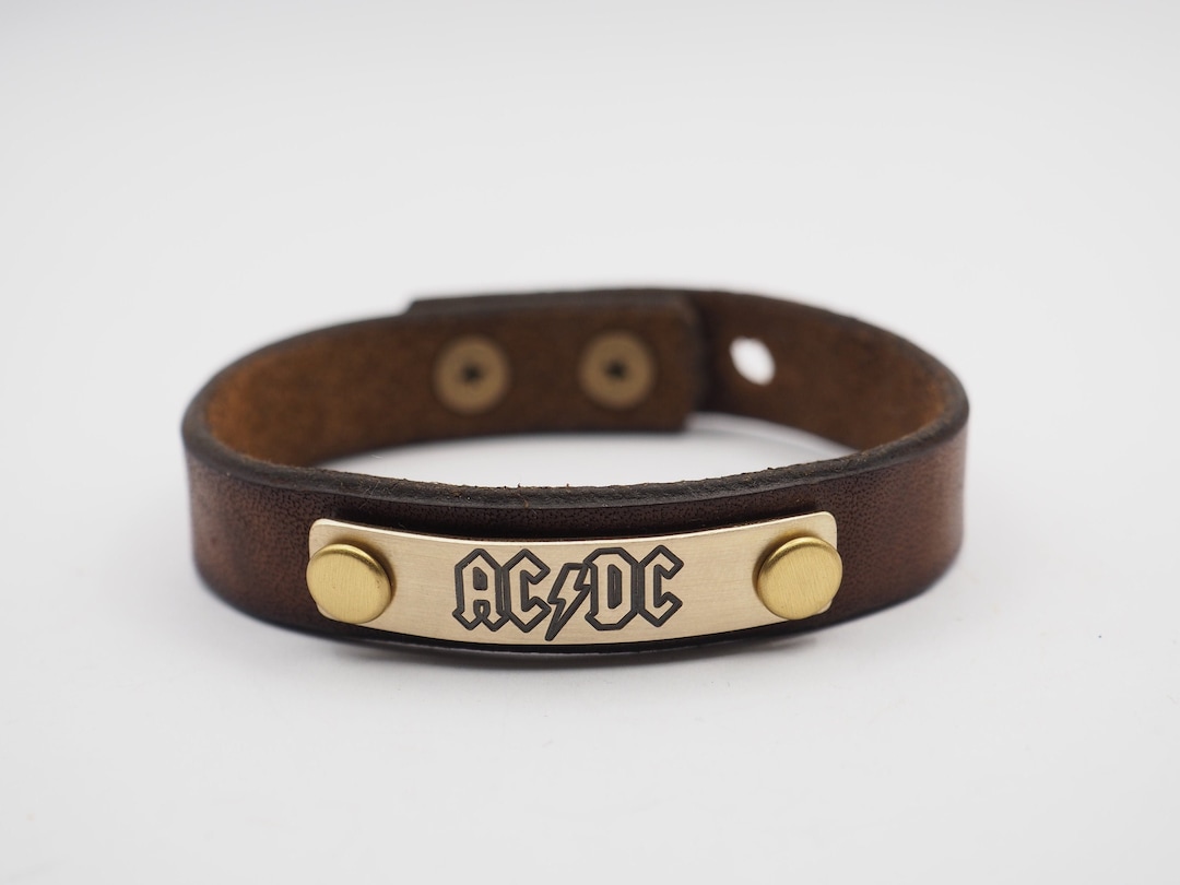 ACDC Leather Bracelet Handmade Leather Cuff-brown - Leather and Brass ...