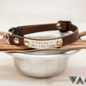 Collar para perros pequeños, collar para gatos, collar de cuero, collar de seguridad, collar de seguridad para gatos, collar personalizado para gatos, collar de cuero marrón