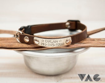 Small Dog Collar, Cat Collar, Leather Collar, Breakaway collar, Cat Collar Breakaway, Personalized Cat collar, Brown Leather Collar