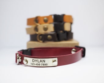 cat collar personalized with name - small dog leather collar - cat collar breakaway - cat collar tag - toy dog collar with name - cat id