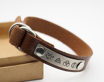 Led Zeppelin Fans Gift, Leather Bracelet,  Handmade  Leather Cuff-Brown - Genuine Leather and White Brass Plate, Musician Gift, Led Zeppelin