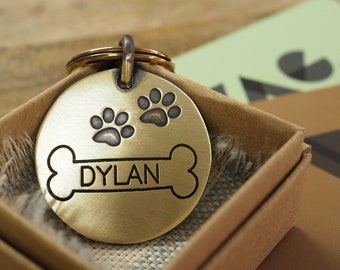 Dog id tag, Cat Id Tag, Personalized dog name plate, Handmade pet id tag, Dog name, Dog Tag Custom,  Retro pet Tag, Collar tag gift