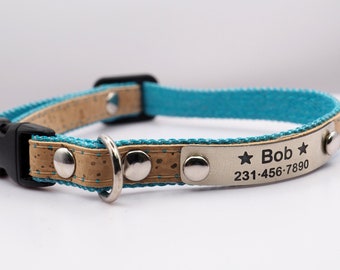 Cat Collar, Cork Cat Collar, Small Dog Collar, Cat Id Tag, Personalized collar, Cat Collar Breakaway, Vegan Cat Collar, Pet Gift, Toy Dog