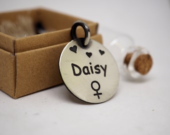 Dog id tag, Cat Id Tag, Personalized dog name plate, Handmade pet id tag, Dog name, Custom Tag, Female Dog Tag , Collar tag gift, Pet Tag
