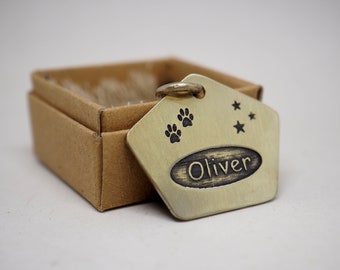 Dog id tag, Personalized dog name plate, Handmade pet id tag, Dog name, Dog Tag Custom, Handcrafted Tag, Retro pet Tag, Collar tag gift