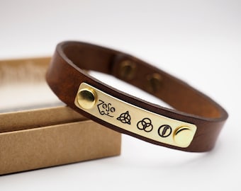 Leather Bracelet,  Handmade  Leather Cuff-Brown - Genuine Leather and Brass Plate, Musician Gifts, Led Zeppelin, Led Zeppelin Fans Gift