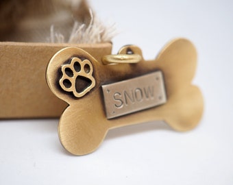 Dog id tag, Personalized dog name plate, Handmade pet id tag, Bone dog tag, Dog Tag Custom, Handcrafted Tag, Retro pet Tag, Collar tag gift