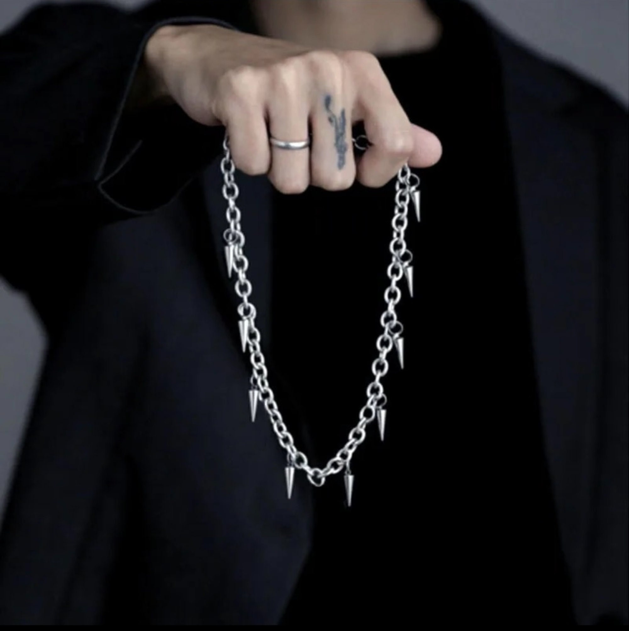 Aprilwell Punk Silver Plated Metal Beads Necklace For Men Emo