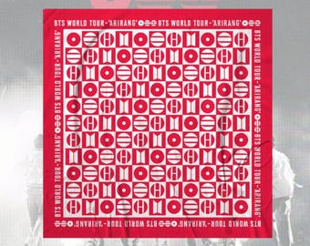BTS World Tour Arirang Bandana – Red Borahae Silk Scarf Concert Accessory