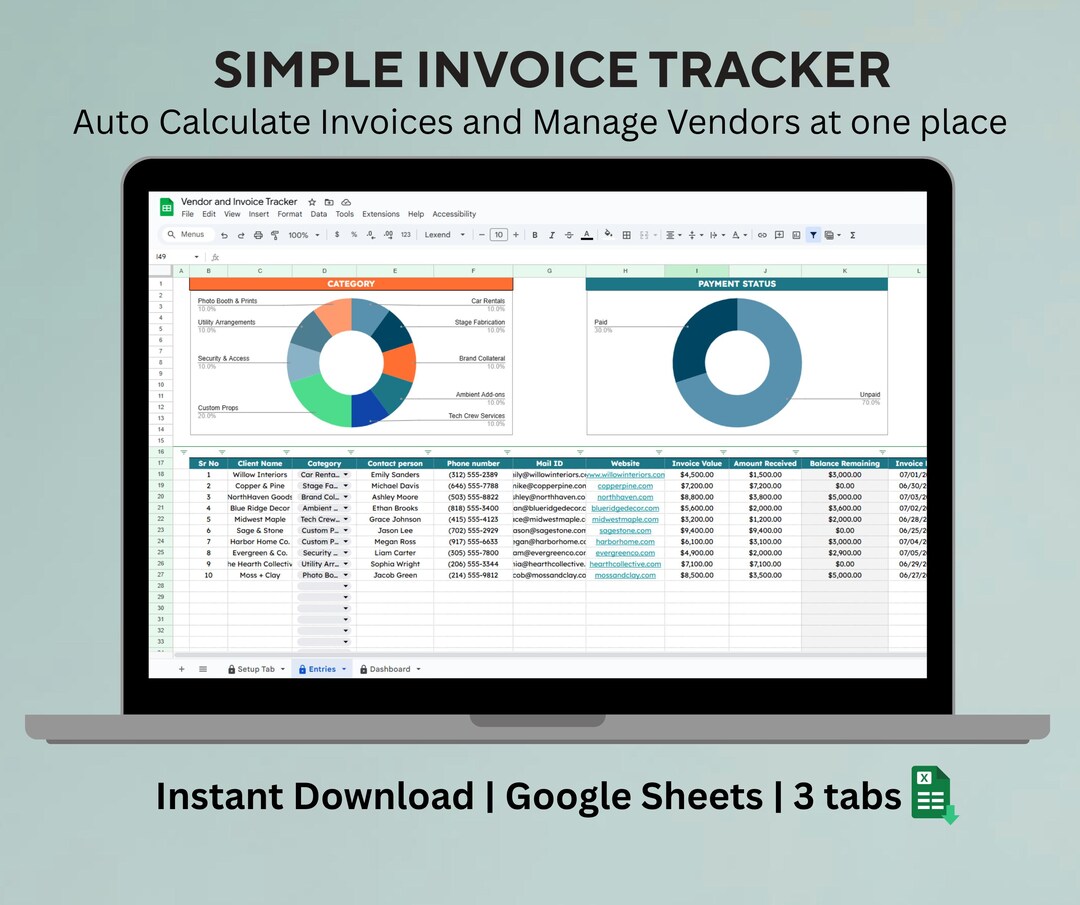 Invoice Tracker for Google Sheets, Invoice Tracker Template Spreadsheet ...