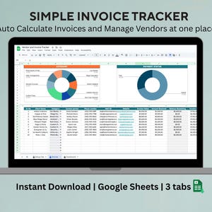 Invoice Tracker for Google Sheets, Invoice Tracker Template Spreadsheet, Small Business Invoice Manager, Vendor Payment and Bill tracker