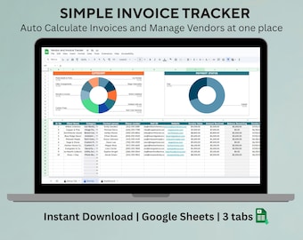Monitoraggio fatture per Fogli Google, Modello di foglio di calcolo per monitoraggio fatture, Gestore fatture per piccole imprese, Monitoraggio pagamenti fornitori e fatture