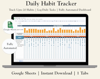 Tracker delle abitudini Excel Fogli Google Planner delle abitudini Abitudini settimanali Planner degli obiettivi Tracker della routine giornaliera digitale Elenco delle cose da fare Gestione del tempo mensile