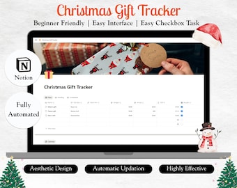 Modello di monitoraggio dei regali di Natale e pianificatore delle festività per l'organizzazione di budget, lista della spesa, lista di controllo dei risparmi e foglio di calcolo dei regali