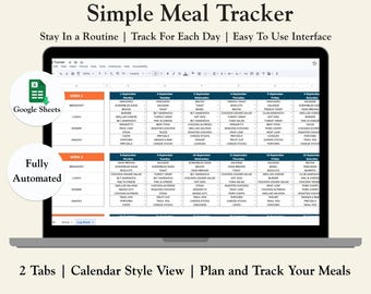 Pianificatore settimanale dei pasti Fogli Google, Tracker alimentare, Tracker dei pasti, Diario alimentare, Menu di 7 giorni, modello di pianificatore dei pasti Foglio di calcolo per la pianificazione della preparazione dei pasti