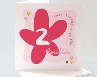 Personalised 2nd Birthday Card, Flower 2nd Birthday Card, Colourful 2nd Birthday Card, 2nd Birthday Card Niece, Floral Birthday Card Design