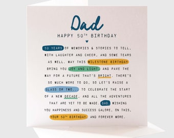 Personalised Dad 50th Birthday Card, Milestone Birthday Card, Dad Birthday Card, 50th Birthday Card For Him, Meaningful Birthday Card Dad