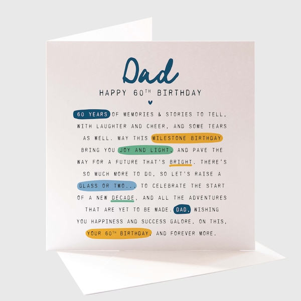 Personalised Dad 60th Birthday Card, Milestone Birthday Card, Dad Birthday Card, 60th Birthday Card For Him, Meaningful Birthday Card Dad