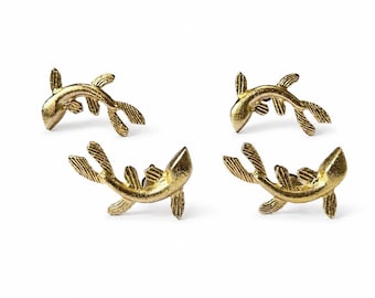 Solid Marine Fish Cabinet Knob, Decorative Drawer Pull, Gold Finish