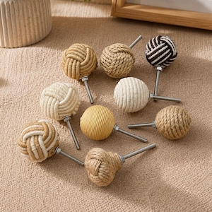 Handmade Jute Cabinet Knobs, Boho Woven Rope Drawer Pulls, Rustic Nursery Decor