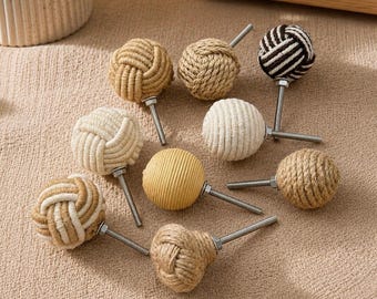 Handmade Jute Cabinet Knobs, Boho Woven Rope Drawer Pulls, Rustic Nursery Decor