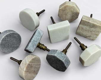 Natural Handmade Marble Cabinet Knob: Round, Square, Hexagon - Modern Hardware