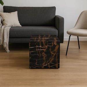 Portoro Gold marble cube coffee table 40x40x40 cm • Black marble with natural veins • Modern luxury furniture for living room or study