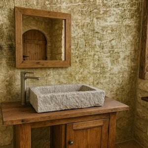 Fregadero antiguo de granito crudo - tamaño 69x34x15cm - fregadero exterior rugoso - fregadero rugoso - fregadero exterior o interior en granito antiguo
