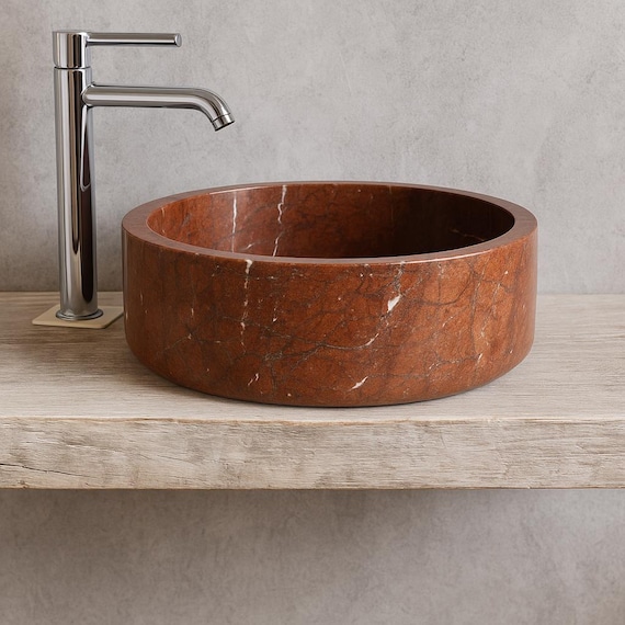 Lavabo da appoggio in marmo rosso premium quality 45x45cm-marmor waschbecken-red sink-lavabo bagno moderno di design- vasque rouge