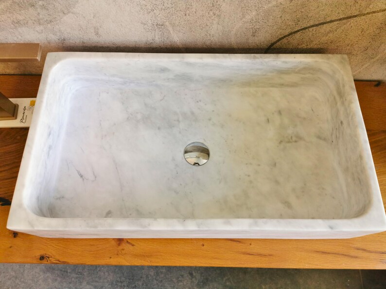 Carrara marble countertop washbasin - 70x40x15cm - marble washbasin - Carrara marble - modern Carrara marble washbasin - Carrara marble design washbasin image 7