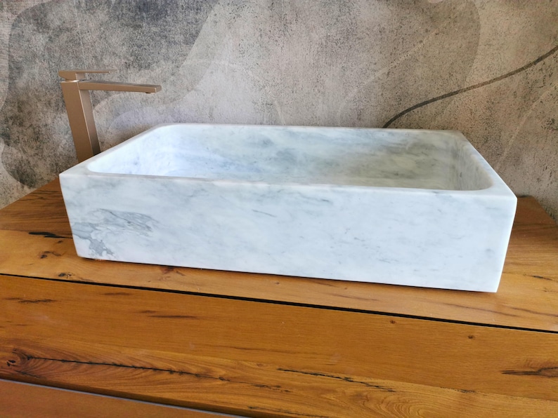 Carrara marble countertop washbasin - 70x40x15cm - marble washbasin - Carrara marble - modern Carrara marble washbasin - Carrara marble design washbasin image 8