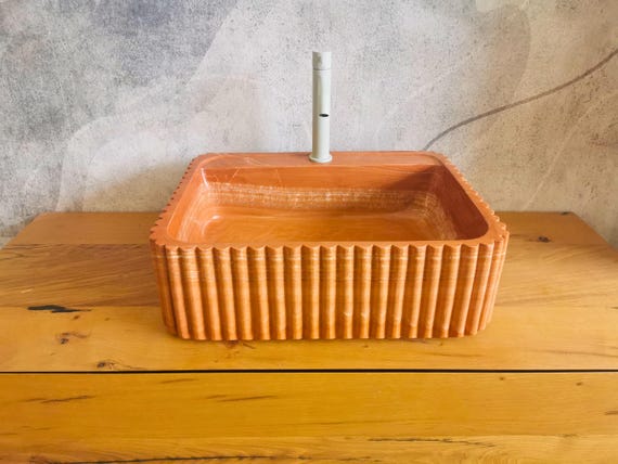 Lavabo da appoggio in marmo rosso 50x40x14cm,marmor waschbecken, red sink,lavabo bagno moderno di design,lavabo moderno rosso,lavabi rossi