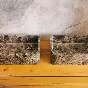 Pair of Emperador Dark marble vessel sinks 50x30x15 cm, rectangular brown stone bathroom basins image 6