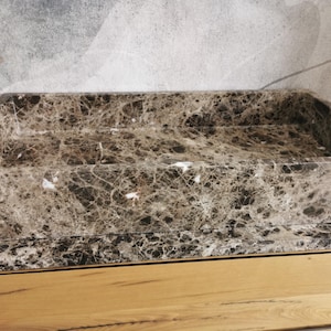 Aufsatzwaschbecken aus braunem Marmor, 90 cm, Marmorwaschbecken, braunes Waschbecken, echte Fotos des Waschbeckens verfügbar, großes Marmorwaschbecken Bild 8