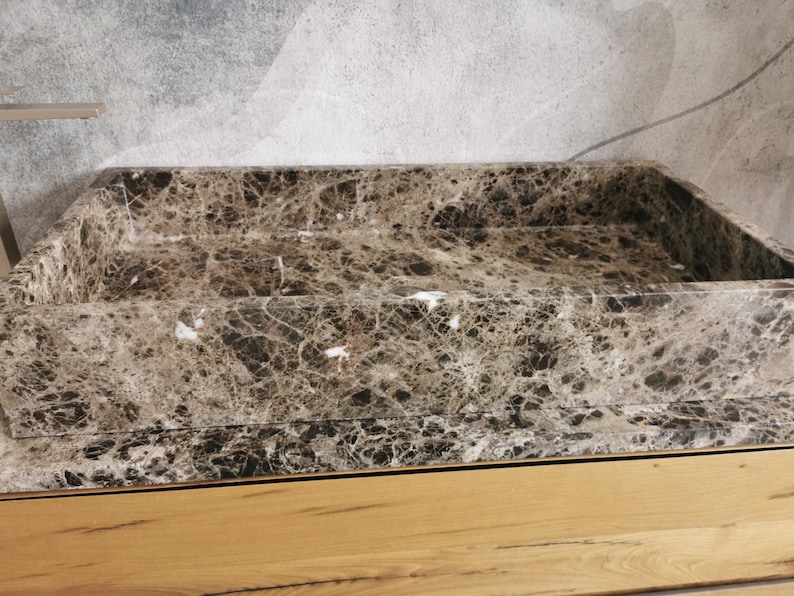 Aufsatzwaschbecken aus braunem Marmor, 90 cm, Marmorwaschbecken, braunes Waschbecken, echte Fotos des Waschbeckens verfügbar, großes Marmorwaschbecken Bild 8