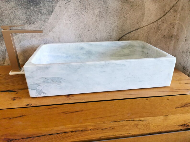 Carrara marble countertop washbasin - 70x40x15cm - marble washbasin - Carrara marble - modern Carrara marble washbasin - Carrara marble design washbasin image 4